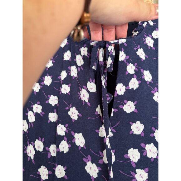 J. Crew Navy Blue Floral Print Long Sleeve Tiered Mini Dress - Picture 14 of 16